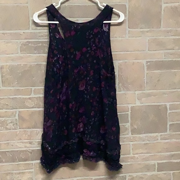 Free People -Sz L - racer back flowy wide hem tiered floral black purple Top - Picture 7 of 8